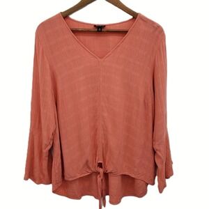 Torrid‎ Womens 2X Coral Boho Bell Sleeve Tie Front Top Flowy Lightweight